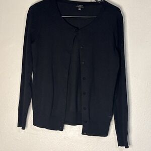 Talbots Cardigan Sweater Button Front Women's Black Petite XSP Pima Cotton Blend